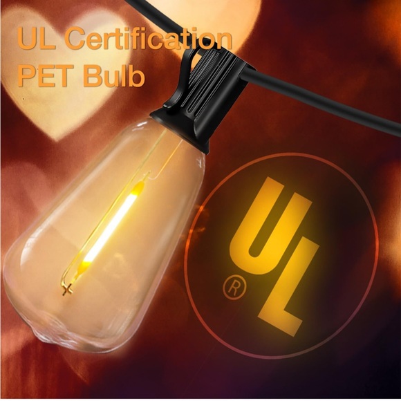 50ft Patio String Lights Globe LED Outdoor Edison Vintage Bulbs, Waterproof - Picture 5 of 10